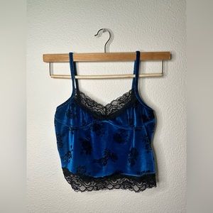 Blue Floral Lace Velvet Top